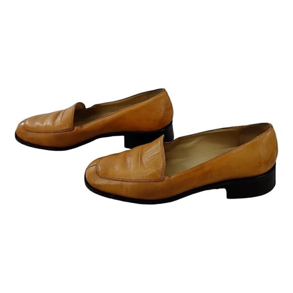 ANN TAYLOR LOFT Caramel Distressed Leather Slip-On Loafers 7M  Good Pre-Owned - Picture 4 of 9